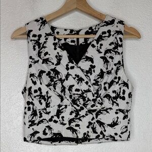 tibi black white sleeveless zip up blouse lined size 4